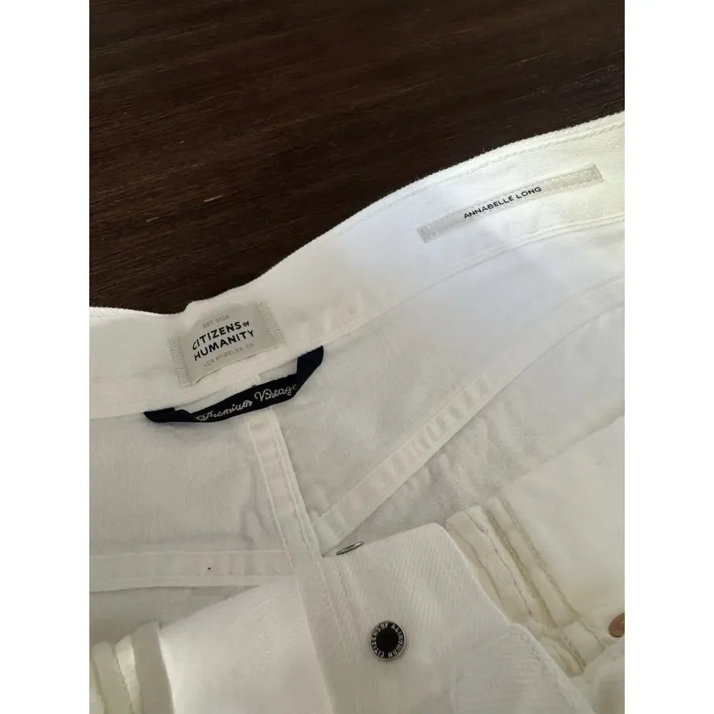 Citizens of Humanity Annabelle Long Shorts 25 Optic White Raw Hem EXCELLENT